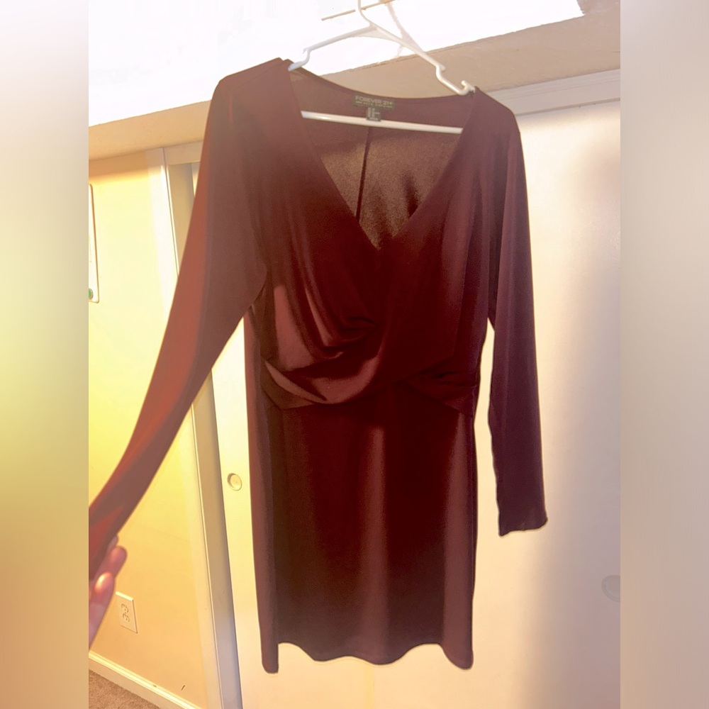 XXL Maroon mini dress, criss-cross detail long sleeve dress